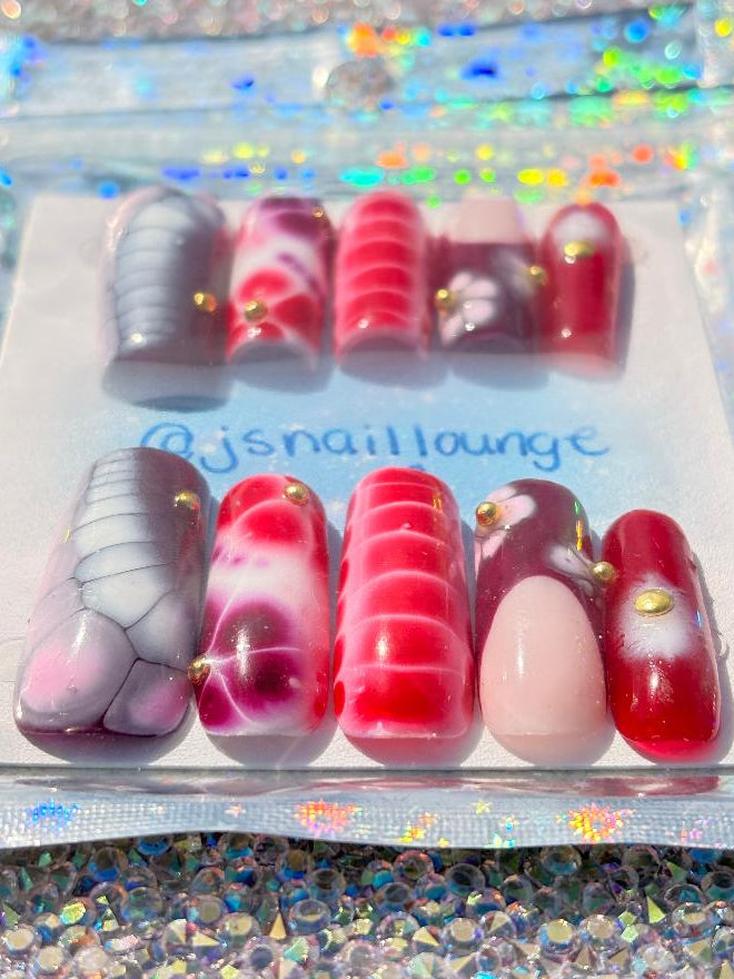 Maroon Bloom | Handmade Press-on Gel X Nail Set