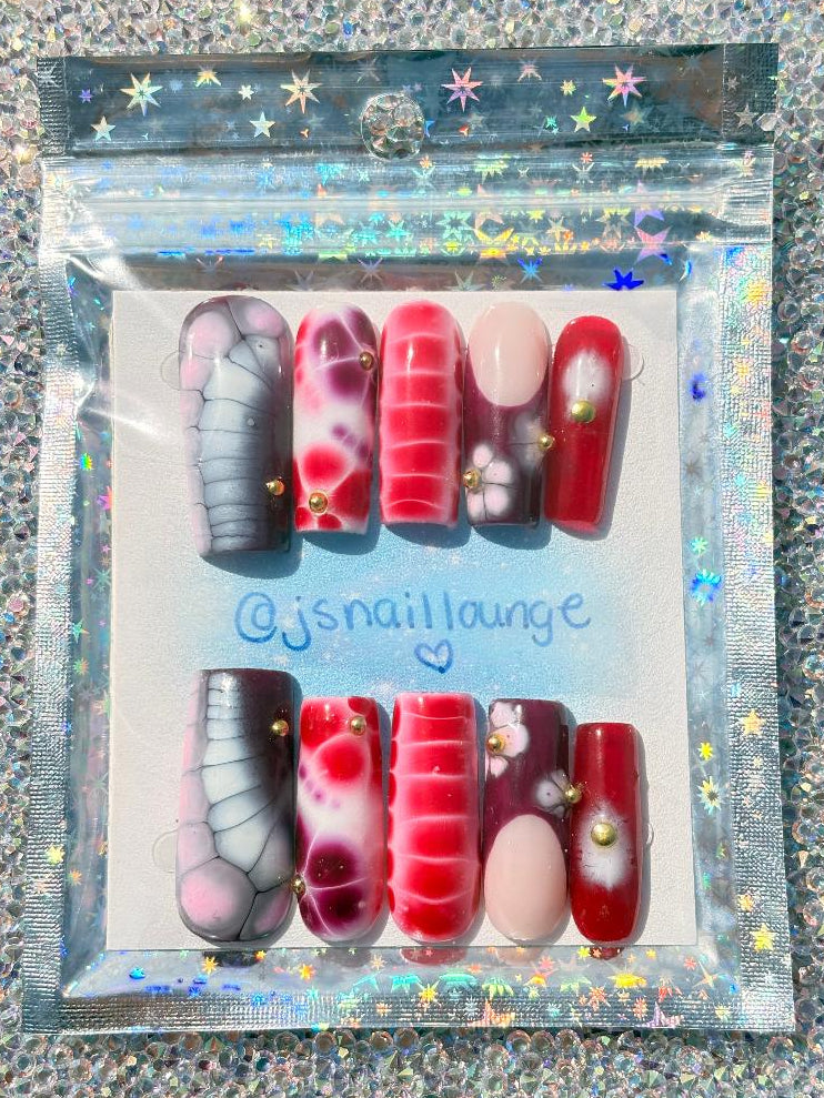 Maroon Bloom | Handmade Press-on Gel X Nail Set